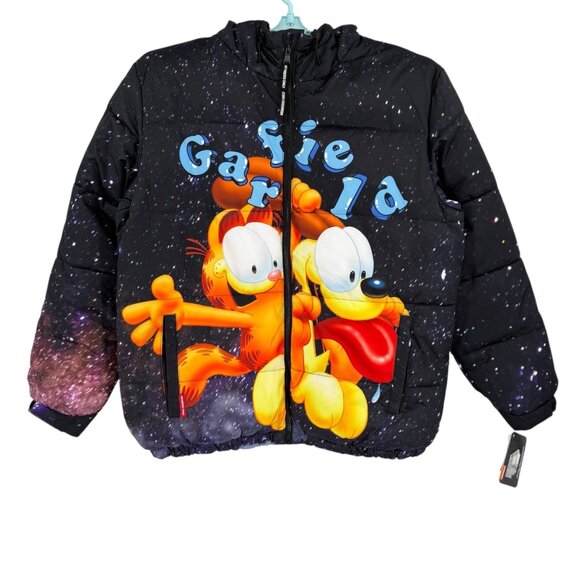 Members Only Men's Garfield & Odie Black Puffer Hoodie Jacket Size Large NWT - Picture 7 of 13